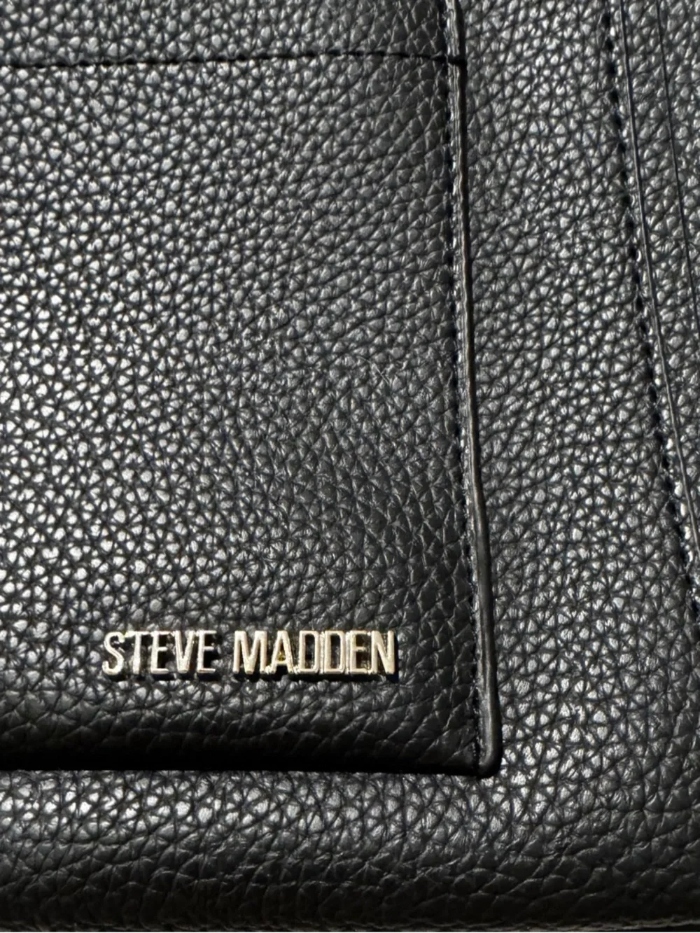 Steve Madden Black Pebbled Tote Bag NWOT Structured Silver Hardware - Picture 3 of 11